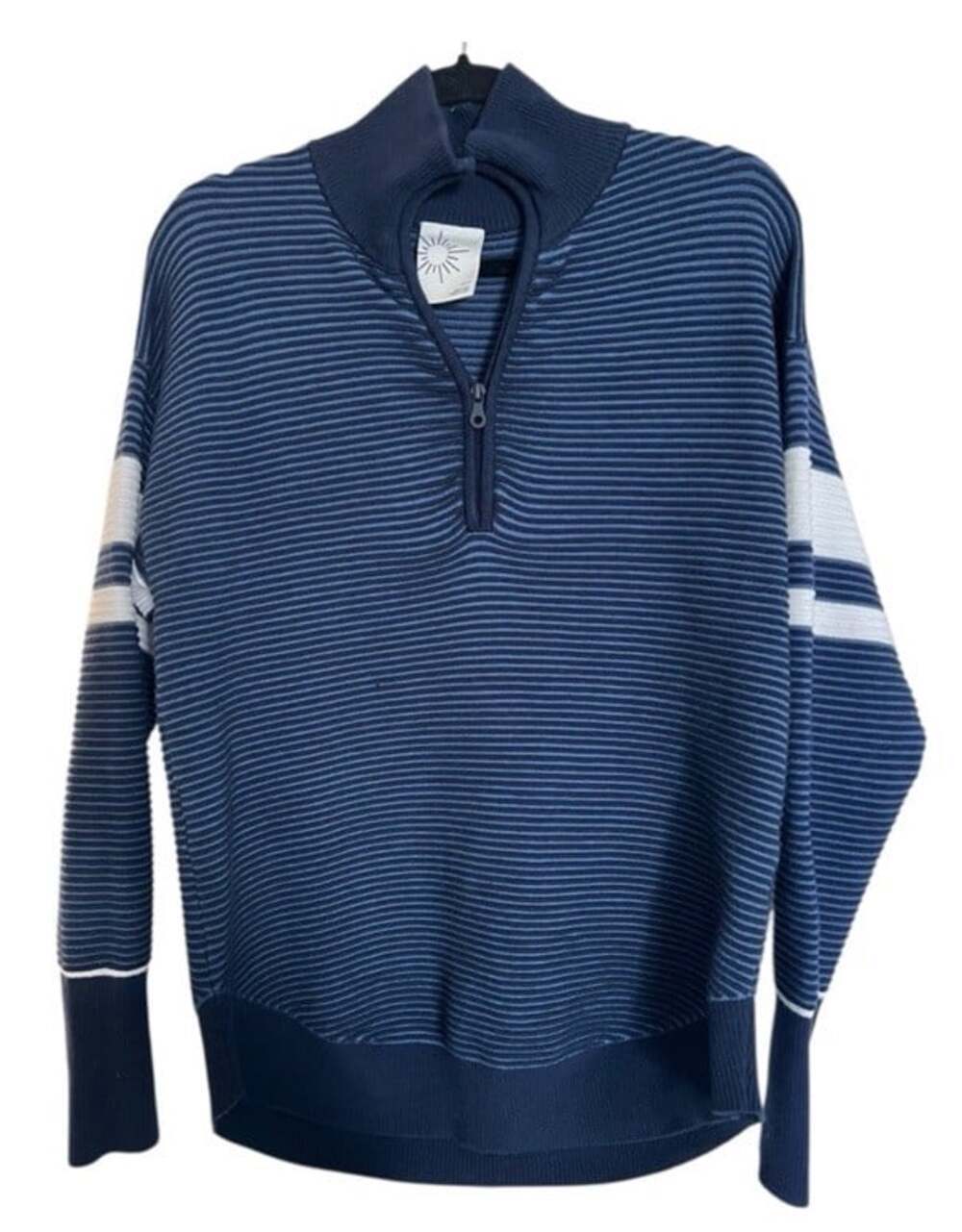 Offline By Aerie Blue & White Striped Quarter-Zip Athleisure Pullover Sweater-S